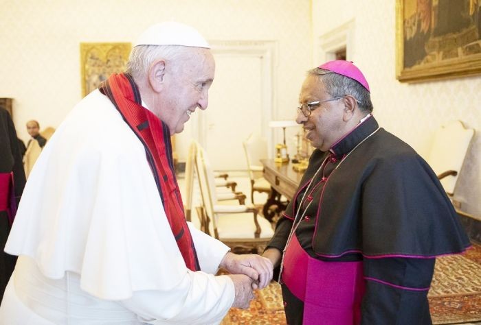 Rev Fr James Thoppil, Bishop of Kohima Diocese meeting with His Holiness Pope Francis at Vatican City in May 2019.
